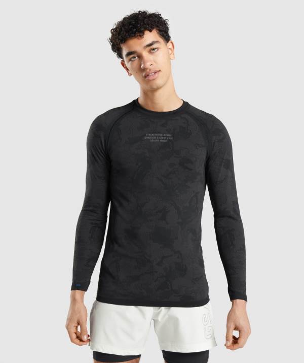 Panske Mikiny Gymshark Steve Cook Long Sleeve Seamless Čierne Tmavo Siva / Siva | YB9803567